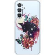 Чехол со стразами Samsung Galaxy A54 5G (A546) Cat in Flowers