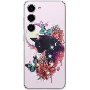 Чехол со стразами Samsung Galaxy S23 (S911) Cat in Flowers