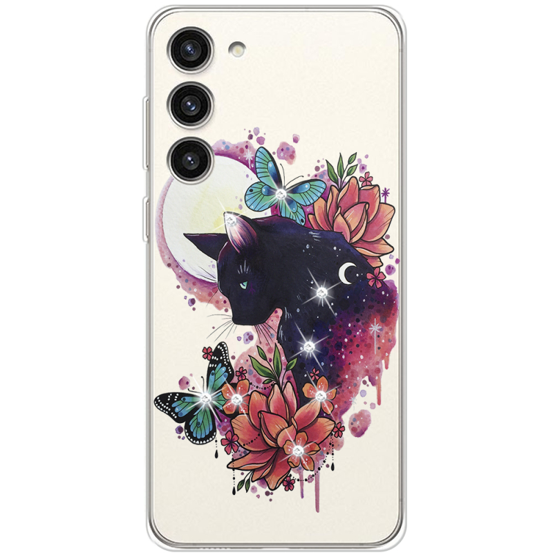 Чехол со стразами Samsung Galaxy S23 Plus (S916) Cat in Flowers