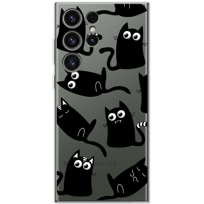 Прозрачный чехол BoxFace Samsung Galaxy S23 Ultra (S918) с 3D-глазками Black Kitty