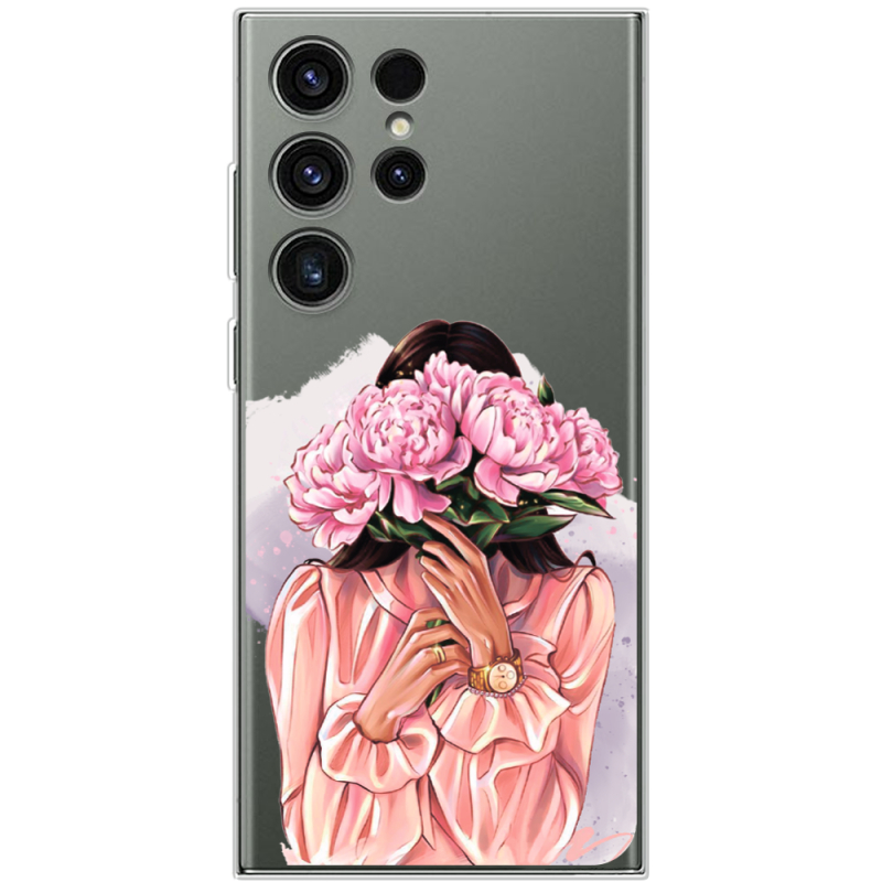 Прозрачный чехол BoxFace Samsung Galaxy S23 Ultra (S918) Девушка с Пионами