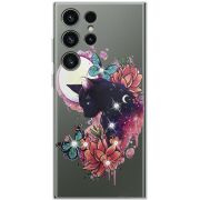Чехол со стразами Samsung Galaxy S23 Ultra (S918) Cat in Flowers