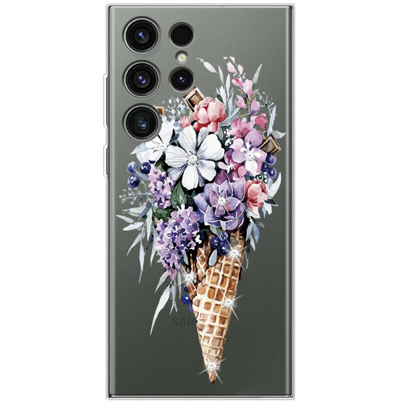 Чехол со стразами Samsung Galaxy S23 Ultra (S918) Ice Cream Flowers