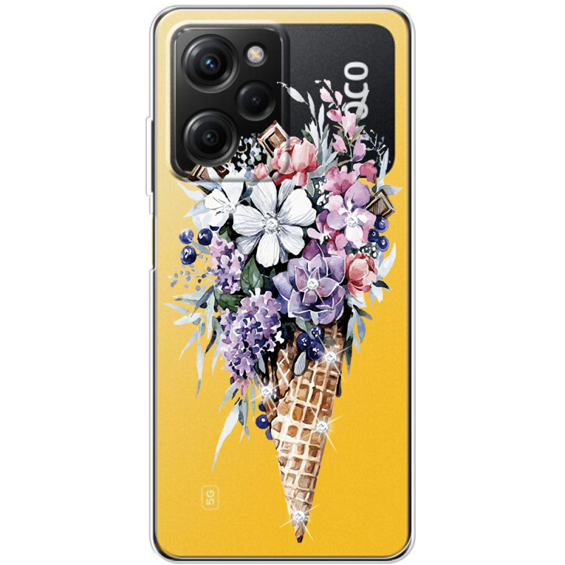 Чехол со стразами Xiaomi Poco X5 Pro 5G Ice Cream Flowers