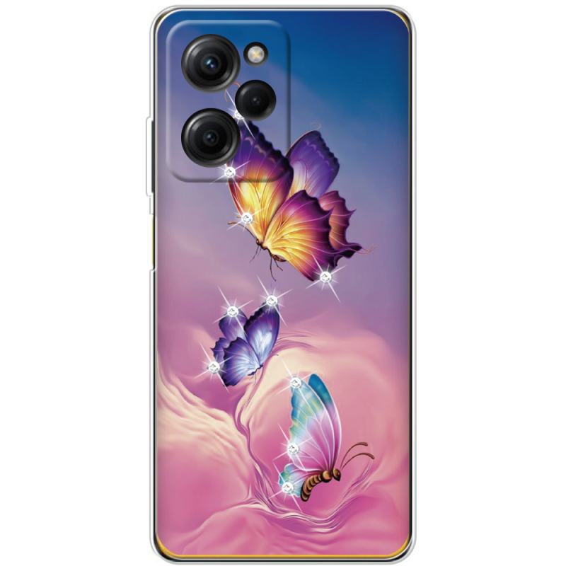 Чехол со стразами Xiaomi Poco X5 Pro 5G Butterflies