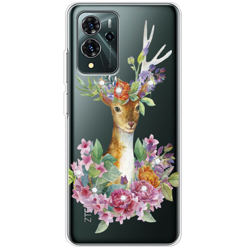 Чехол со стразами ZTE Blade V40 Pro Deer with flowers