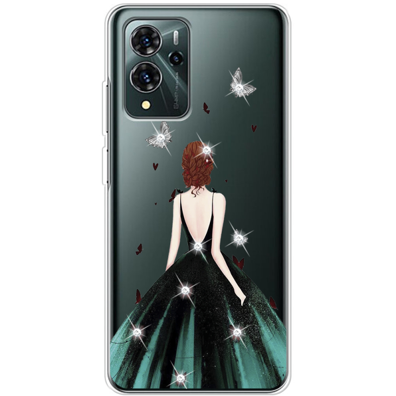 Чехол со стразами ZTE Blade V40 Pro Girl in the green dress