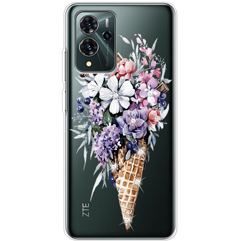 Чехол со стразами ZTE Blade V40 Pro Ice Cream Flowers