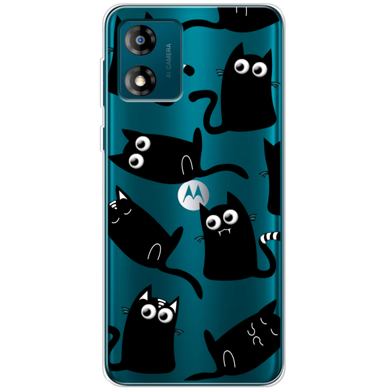 Прозрачный чехол BoxFace Motorola E13 с 3D-глазками Black Kitty