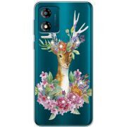 Чехол со стразами Motorola E13 Deer with flowers