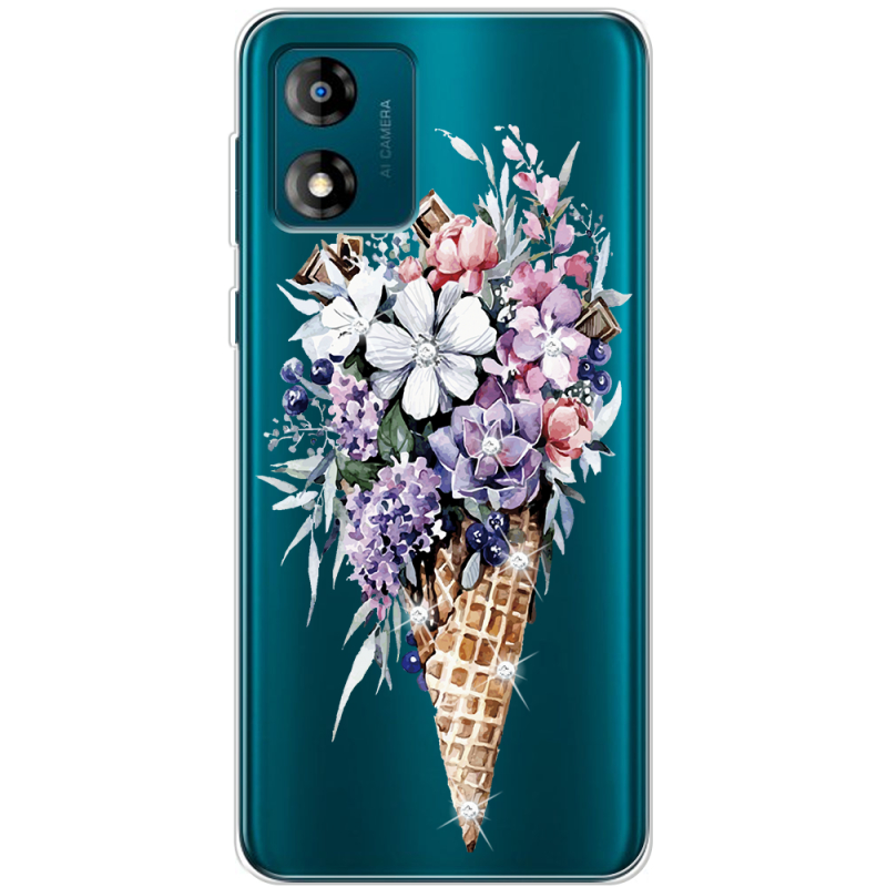 Чехол со стразами Motorola E13 Ice Cream Flowers