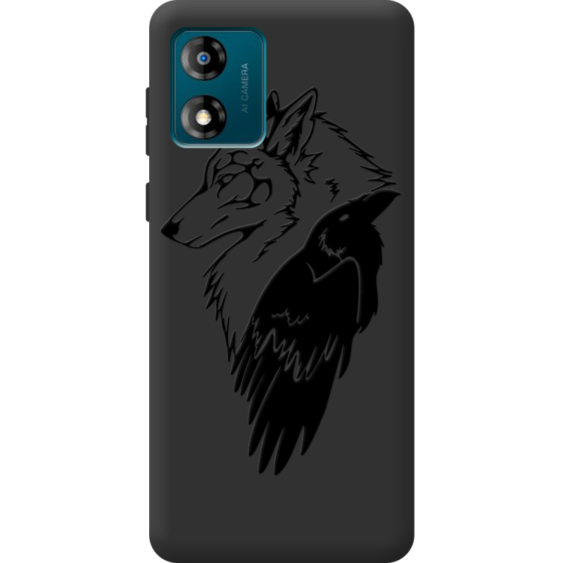 Черный чехол BoxFace Motorola E13 Wolf and Raven