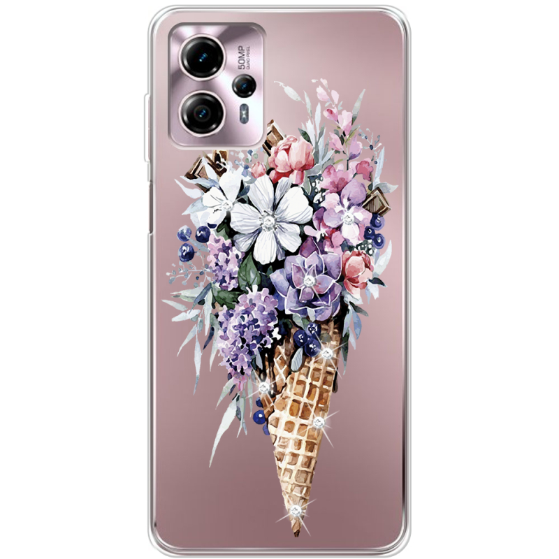 Чехол со стразами Motorola G13 Ice Cream Flowers