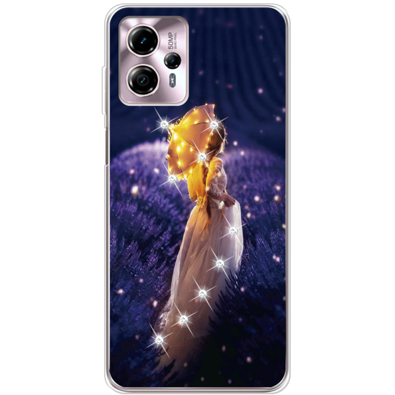 Чехол со стразами Motorola G13 Girl with Umbrella