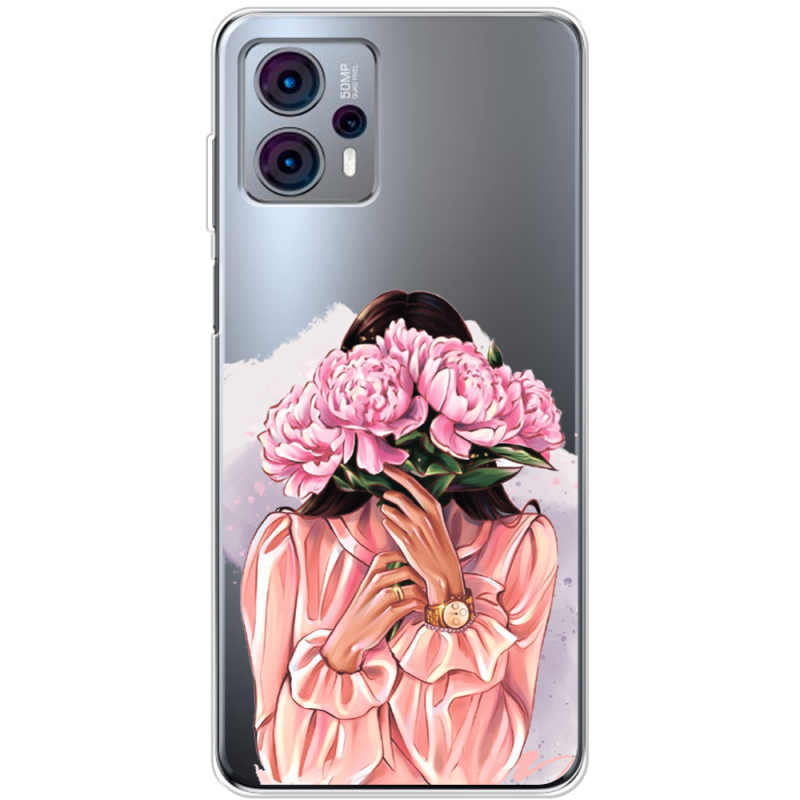 Прозрачный чехол BoxFace Motorola G23 Девушка с Пионами