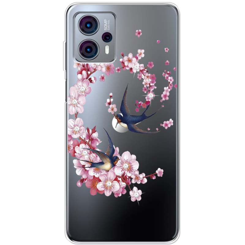 Чехол со стразами Motorola G23 Swallows and Bloom