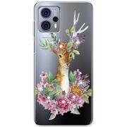 Чехол со стразами Motorola G23 Deer with flowers