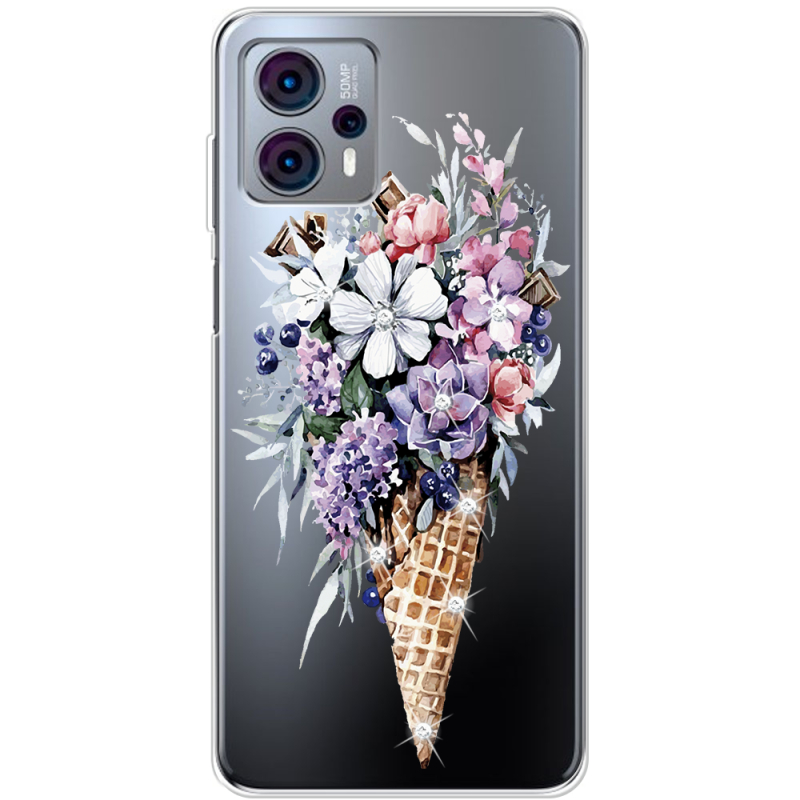 Чехол со стразами Motorola G23 Ice Cream Flowers