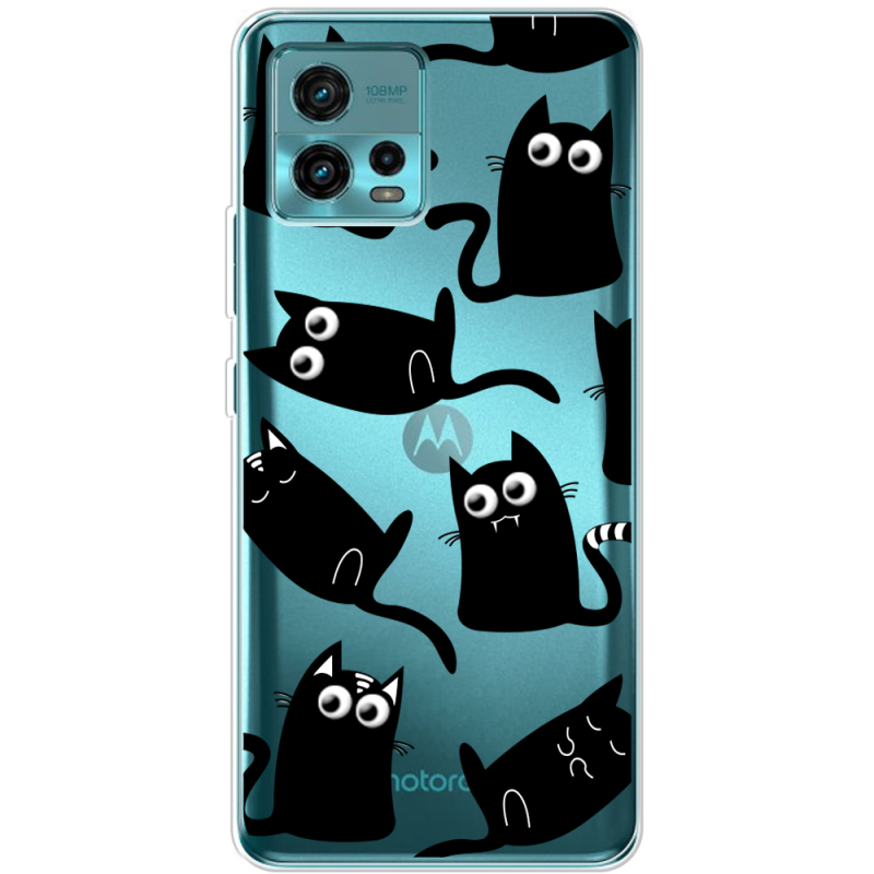 Прозрачный чехол BoxFace Motorola G72 с 3D-глазками Black Kitty