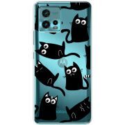 Прозрачный чехол BoxFace Motorola G72 с 3D-глазками Black Kitty