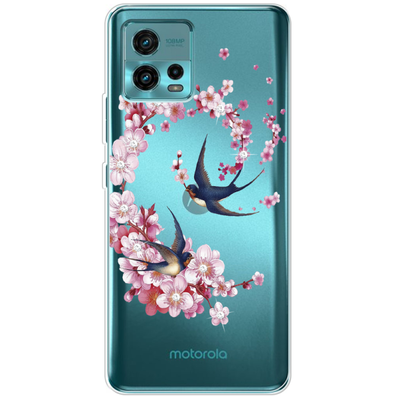 Чехол со стразами Motorola G72 Swallows and Bloom