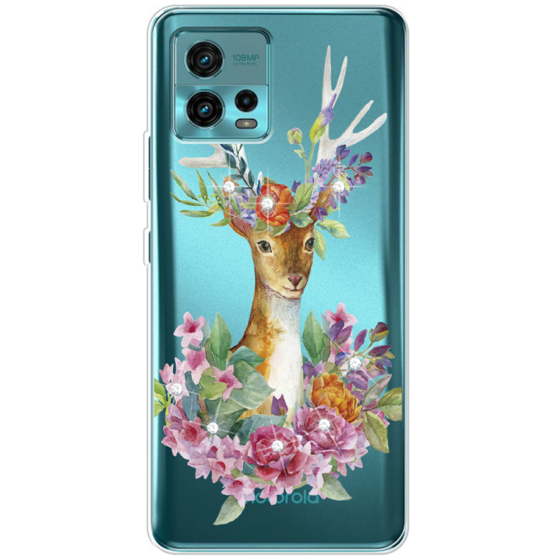 Чехол со стразами Motorola G72 Deer with flowers