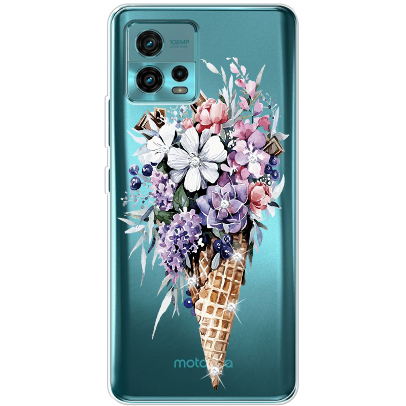 Чехол со стразами Motorola G72 Ice Cream Flowers