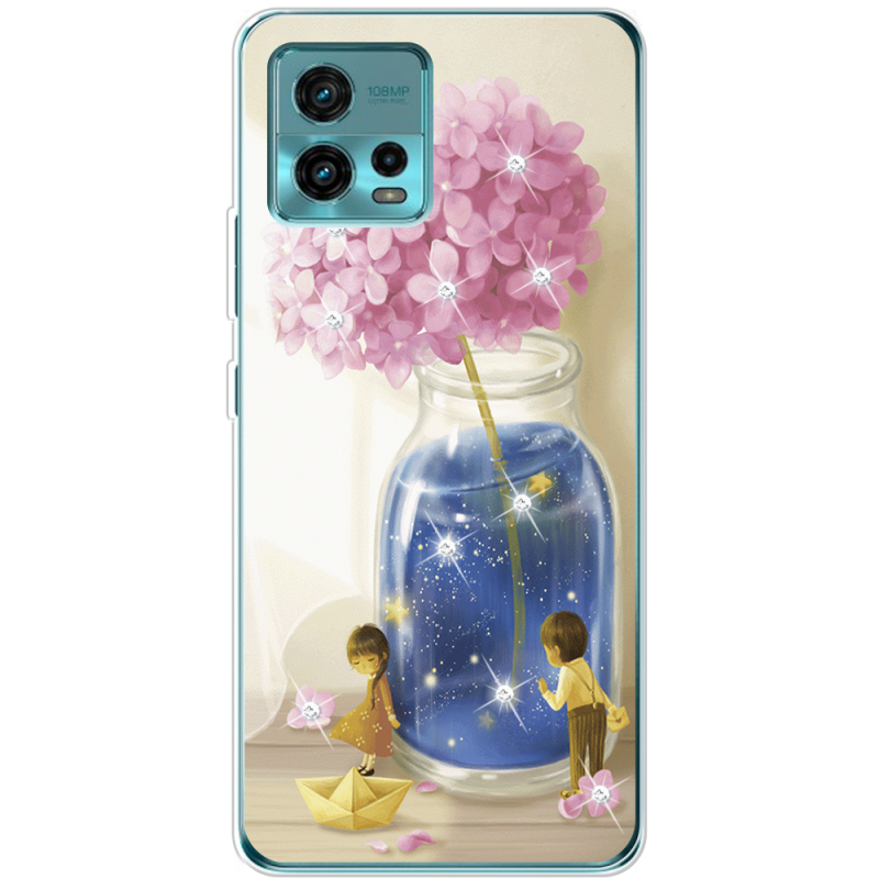 Чехол со стразами Motorola G72 Little Boy and Girl