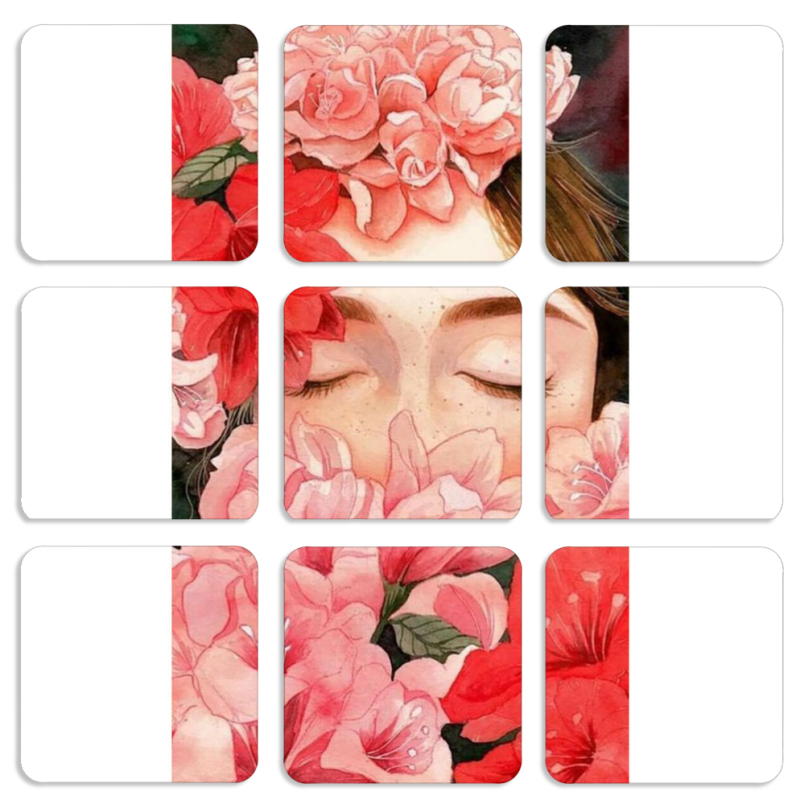 Магнитные фотопазлы 50 на 50 набор 9 штук Girl in Flowers