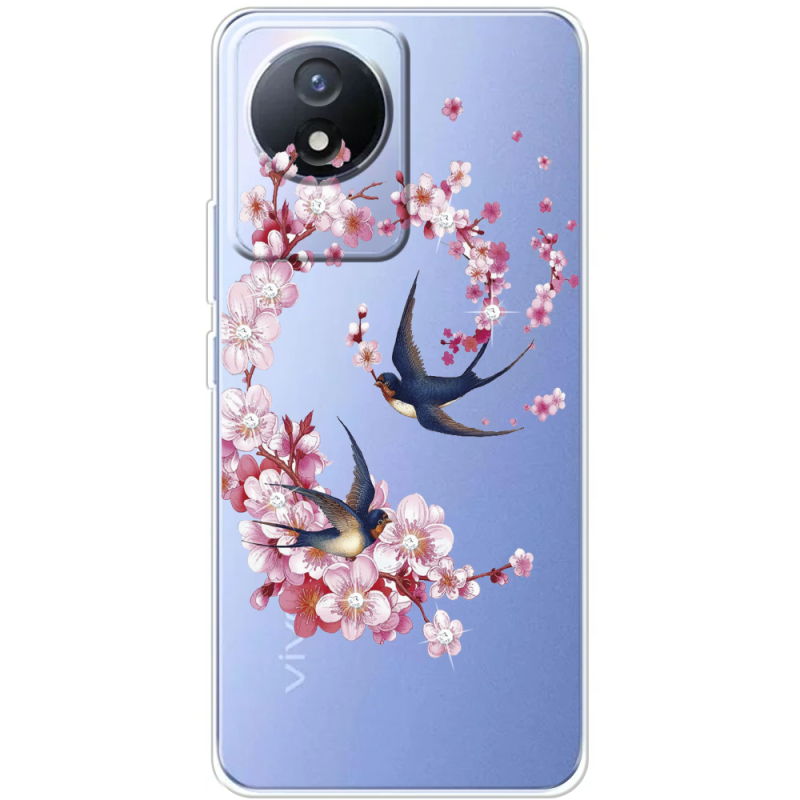 Чехол со стразами Vivo Y02 Swallows and Bloom