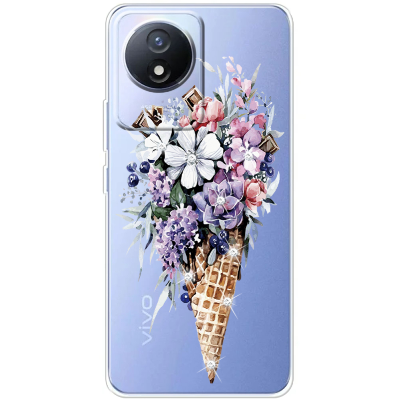 Чехол со стразами Vivo Y02 Ice Cream Flowers