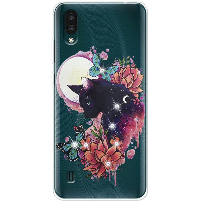 Чехол со стразами ZTE Blade A51 Lite Cat in Flowers