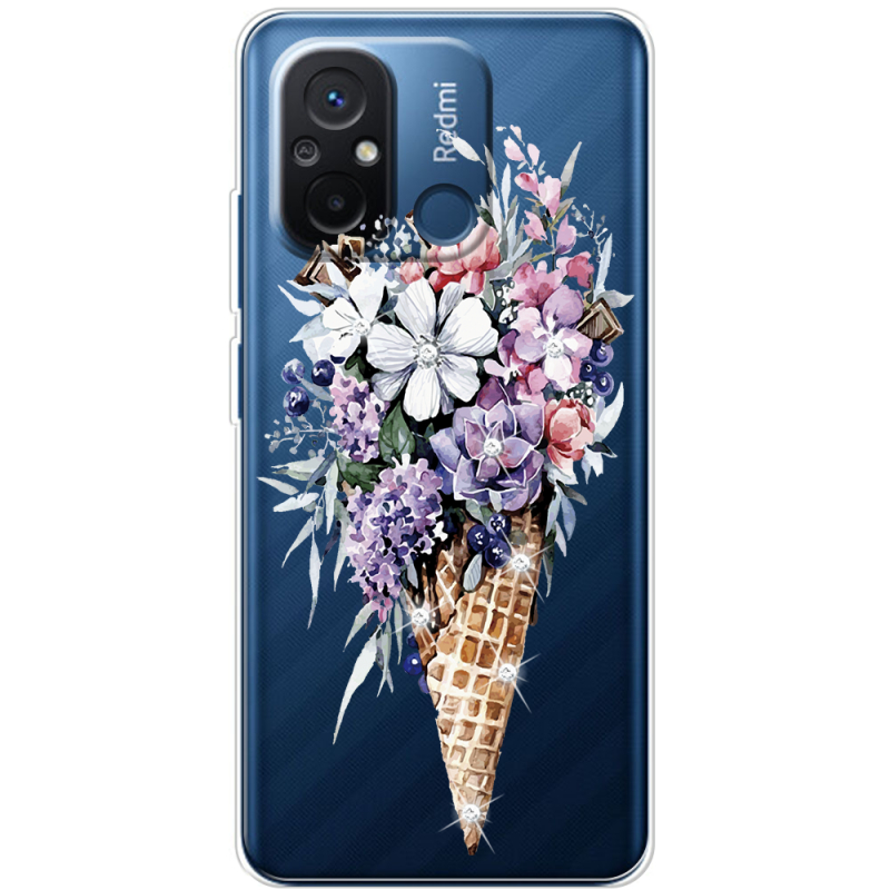 Чехол со стразами Xiaomi Redmi 12C Ice Cream Flowers