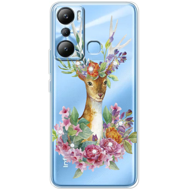 Чехол со стразами Infinix Hot 20i Deer with flowers