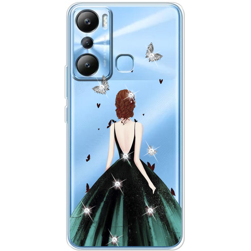 Чехол со стразами Infinix Hot 20i Girl in the green dress