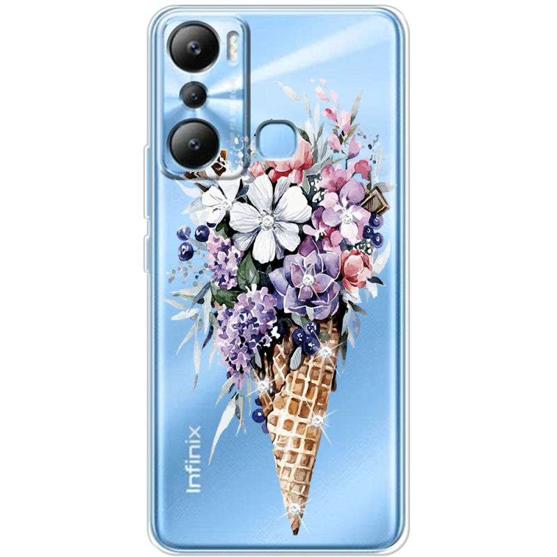 Чехол со стразами Infinix Hot 20i Ice Cream Flowers