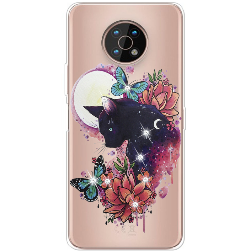 Чехол со стразами Nokia G50 Cat in Flowers