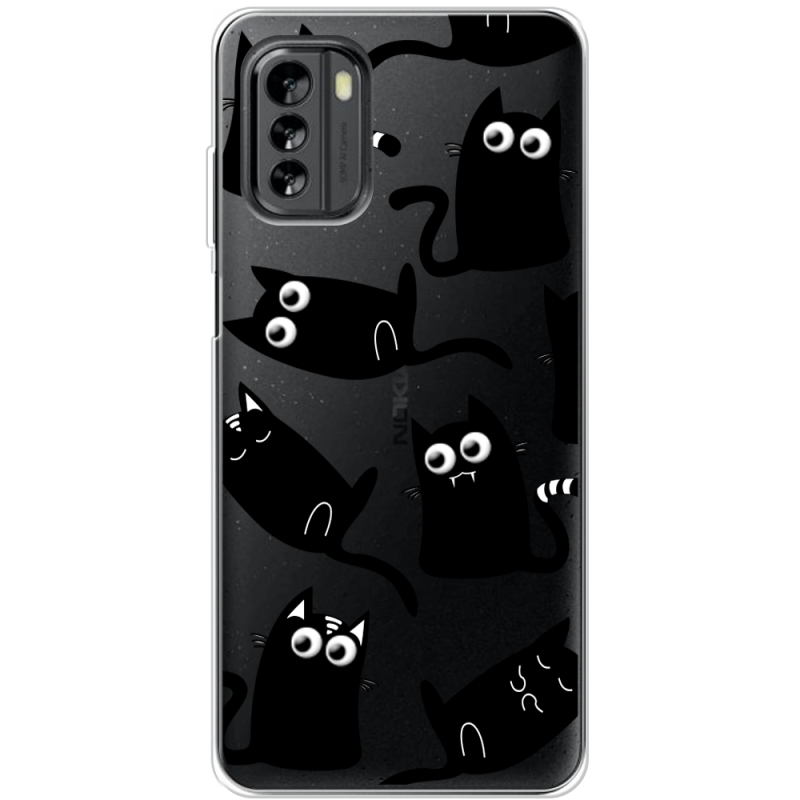 Прозрачный чехол BoxFace Nokia G60 с 3D-глазками Black Kitty