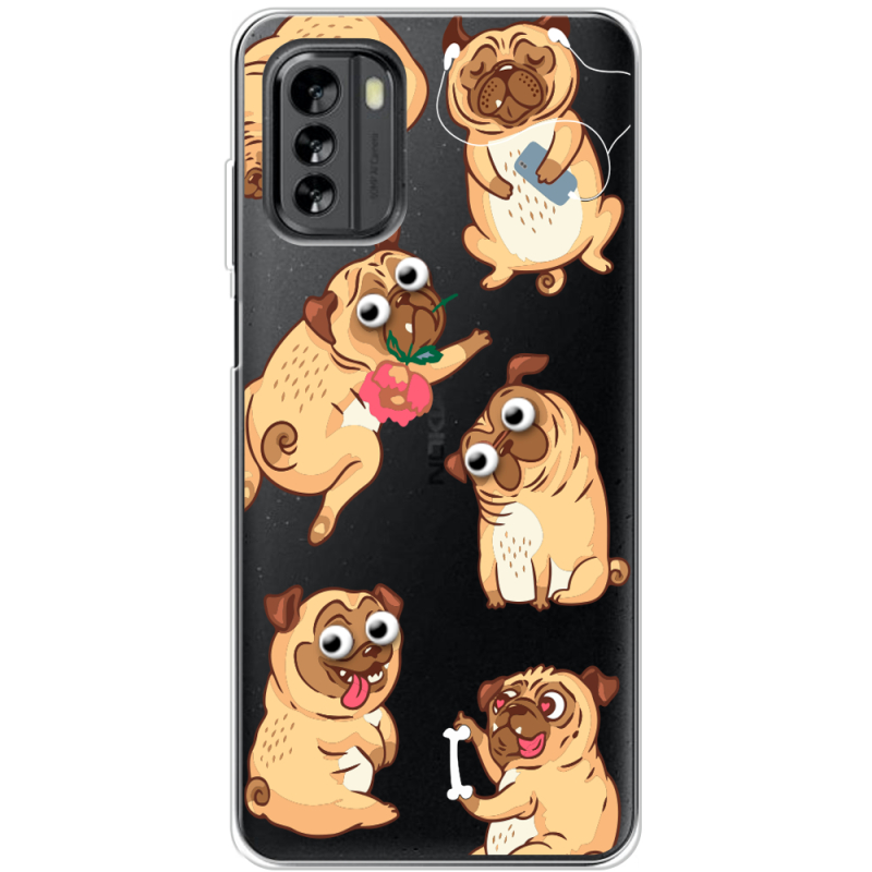 Прозрачный чехол BoxFace Nokia G60 с 3D-глазками Pug