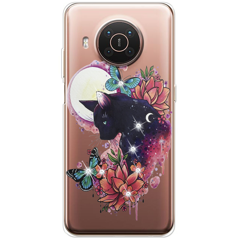 Чехол со стразами Nokia X10 Cat in Flowers