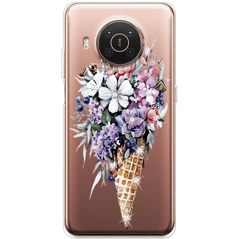 Чехол со стразами Nokia X10 Ice Cream Flowers