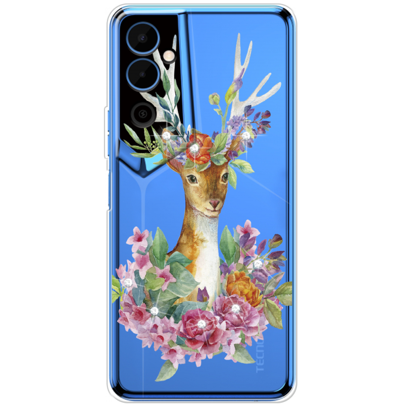 Чехол со стразами BoxFace Tecno POVA Neo 2 Deer with flowers