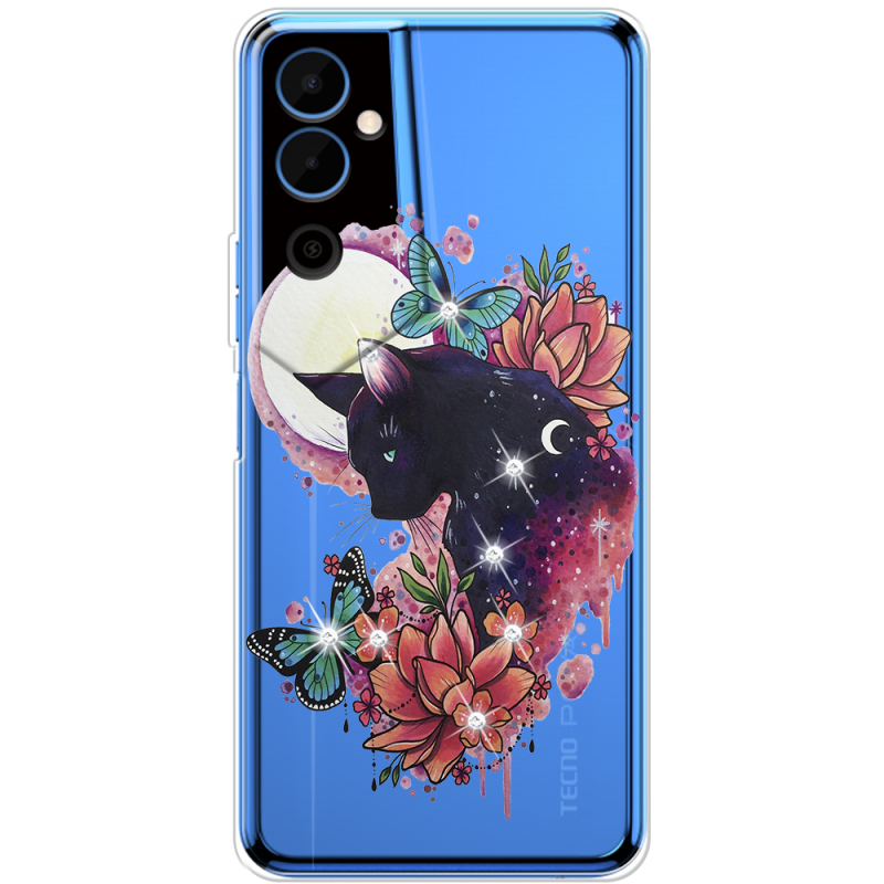 Чехол со стразами BoxFace Tecno POVA Neo 2 Cat in Flowers