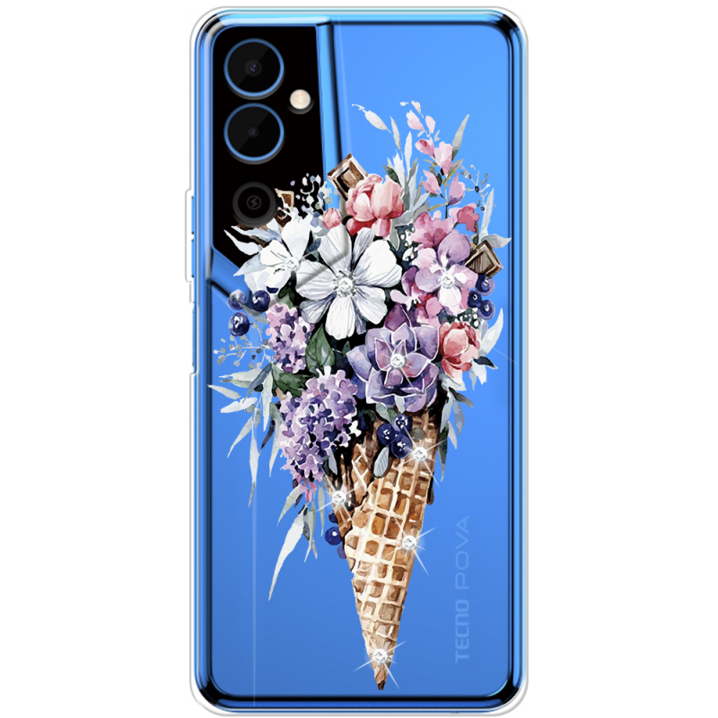 Чехол со стразами BoxFace Tecno POVA Neo 2 Ice Cream Flowers