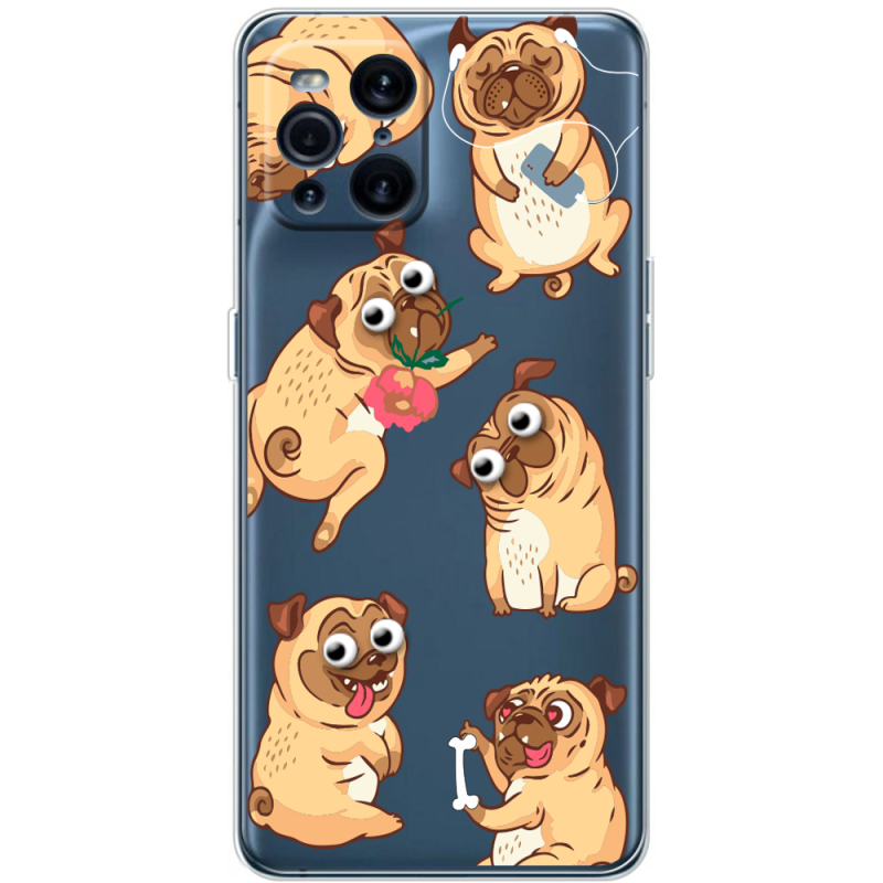 Прозрачный чехол BoxFace OPPO Find X3 Pro с 3D-глазками Pug