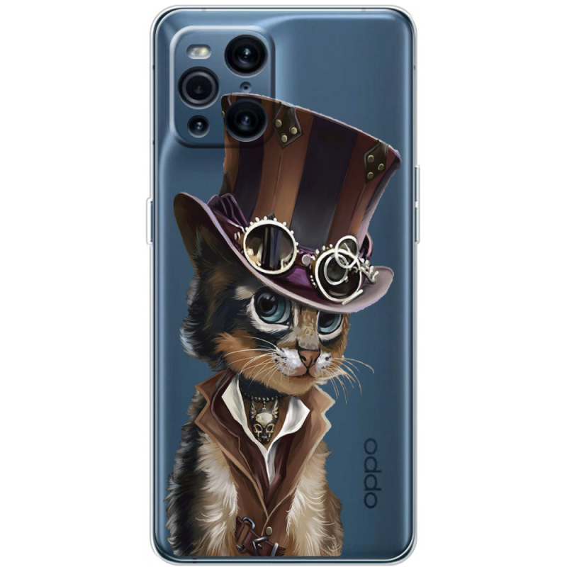 Прозрачный чехол BoxFace OPPO Find X3 Pro Steampunk Cat