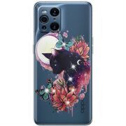 Чехол со стразами OPPO Find X3 Pro Cat in Flowers
