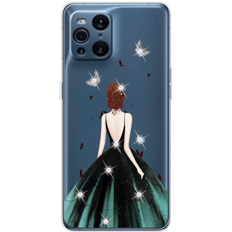 Чехол со стразами OPPO Find X3 Pro Girl in the green dress