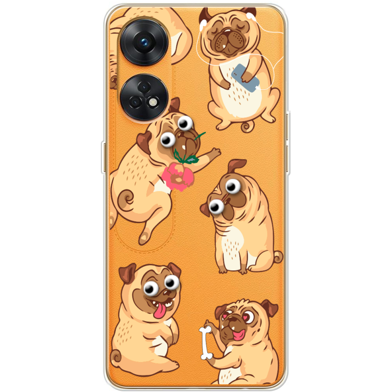 Прозрачный чехол BoxFace OPPO Reno 8T 4G с 3D-глазками Pug