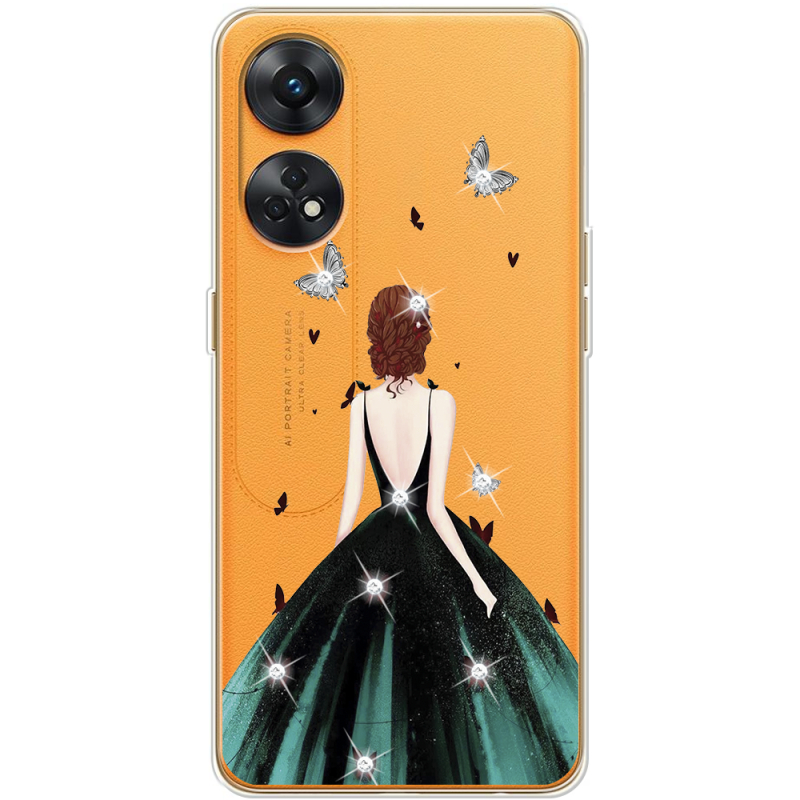 Чехол со стразами OPPO Reno 8T 4G Girl in the green dress